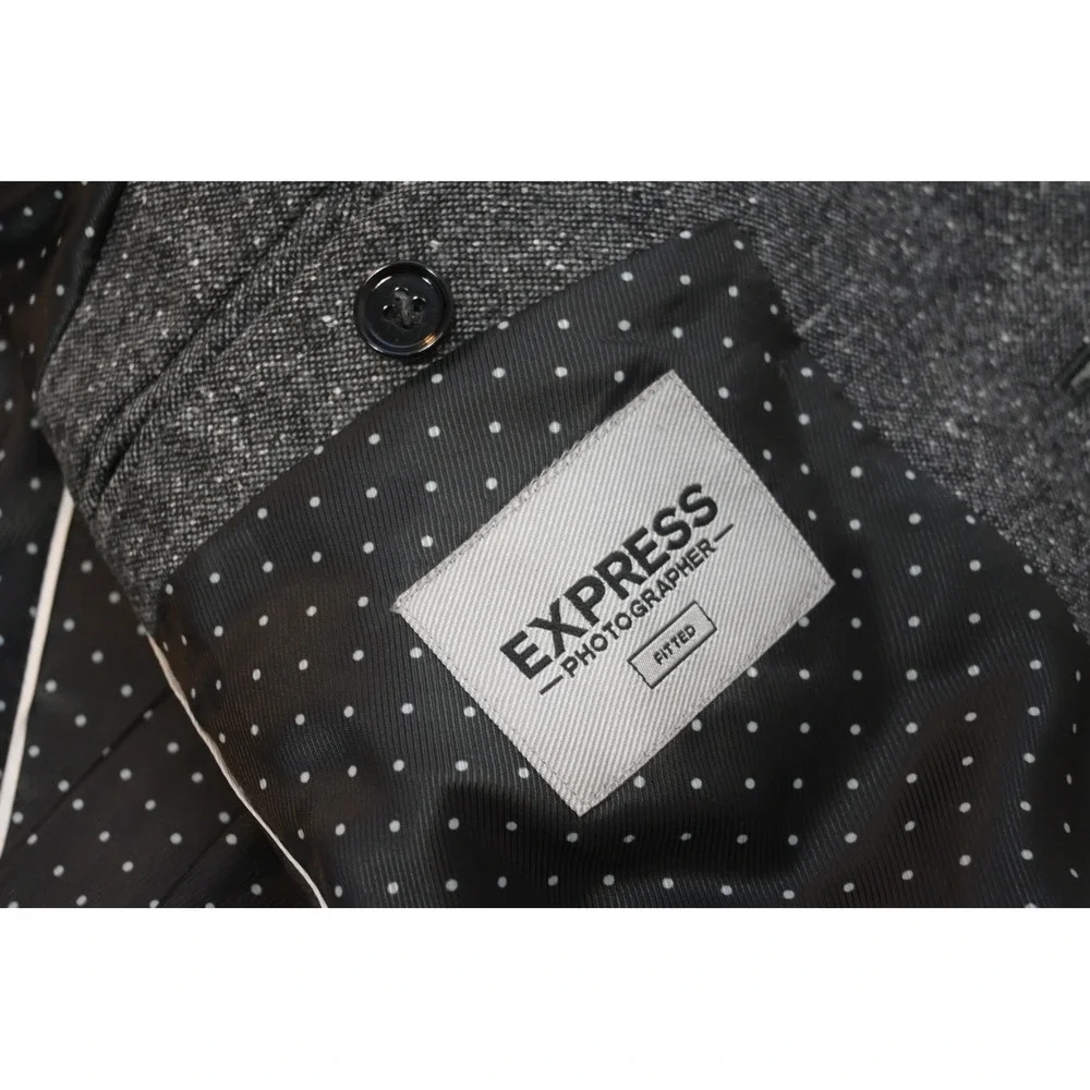 Express Blazer Men 36S Grey Textured Elbow Patches Two Button Excellent